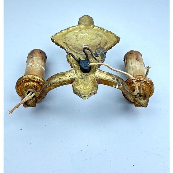Antique Bronze Art Nouveau Double Arm Wall Sconce Light Fixture Victorian Gothic - Picture 5 of 8